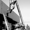 The neon sign at the Las Vegas Sun offices, 900 S. Main St, is removed following a fire which…